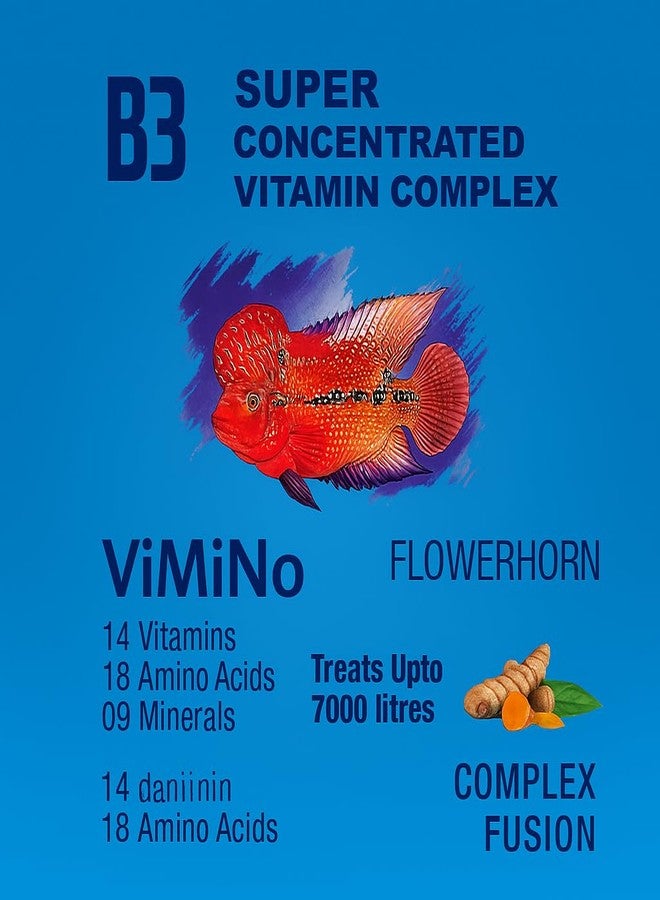 VAYINATO Billion Bacteria ViMiNo 140ml | Vitamin Complex | 14 Vitamins, 18 Amino Acids, 9 Minerals | Curcumin Infused | Treats 7000 litres (for Flowerhorn) - Image 3